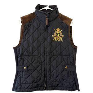 Ralph Lauren Black Quilted Vest with Brown Accents